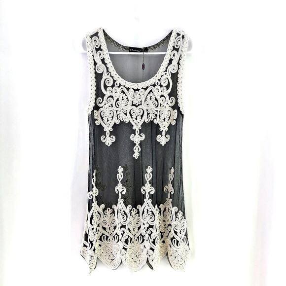 Pretty Angel Sleeveless Black Sheer Crochet Embroidery Summer Dress MED Coquette - Picture 2 of 8